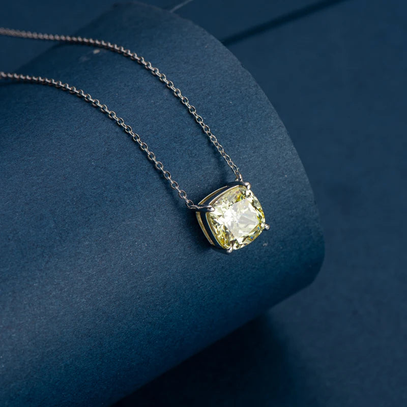 925 Sterling Silver 10mm 5 Carat CZ Cubic Zirconia Yellow Pendant Necklace