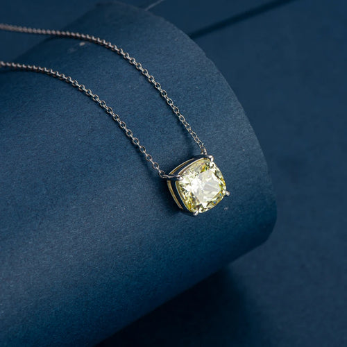 925 Sterling Silver 10mm 5 Carat CZ Cubic Zirconia Yellow Pendant Necklace