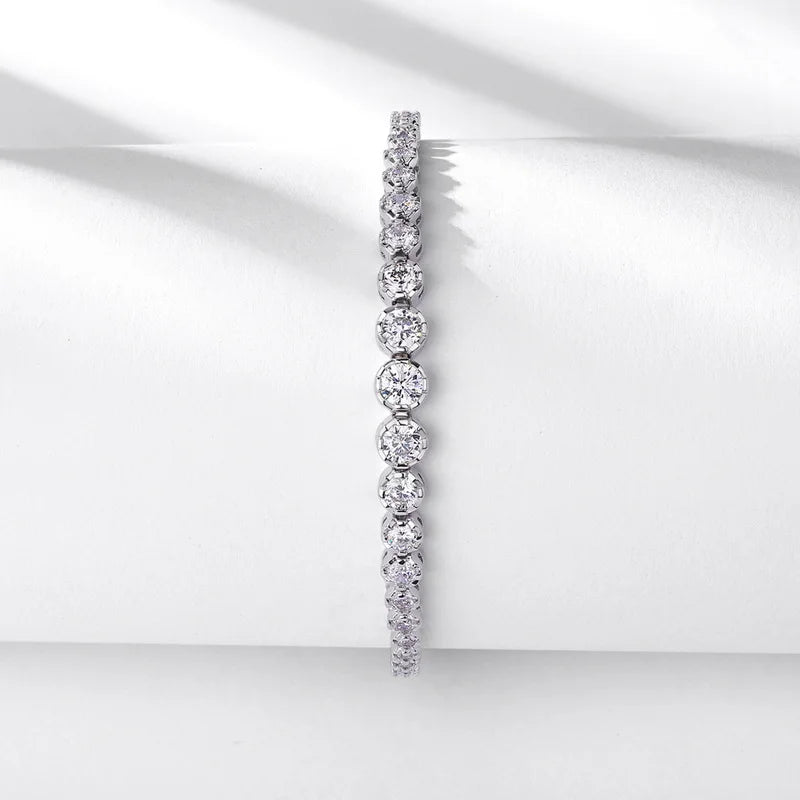 Round Moissanite Diamond Tennis Bracelet S925 Sterling Silver Cuban Link Bracelet for Women