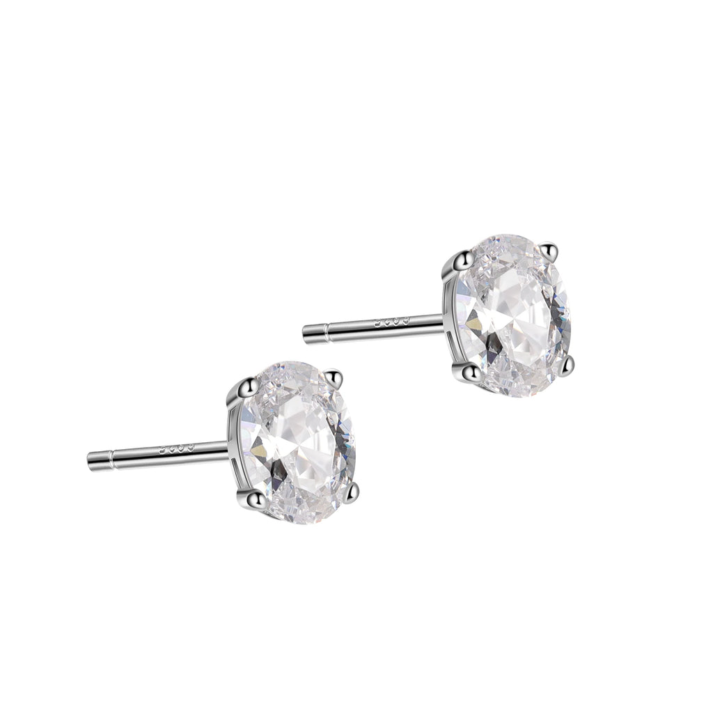 CZ Stud Earrings 925 Sterling Silver Earrings Oval  Four Prong Cubic Zirconia Earrings Set for Women