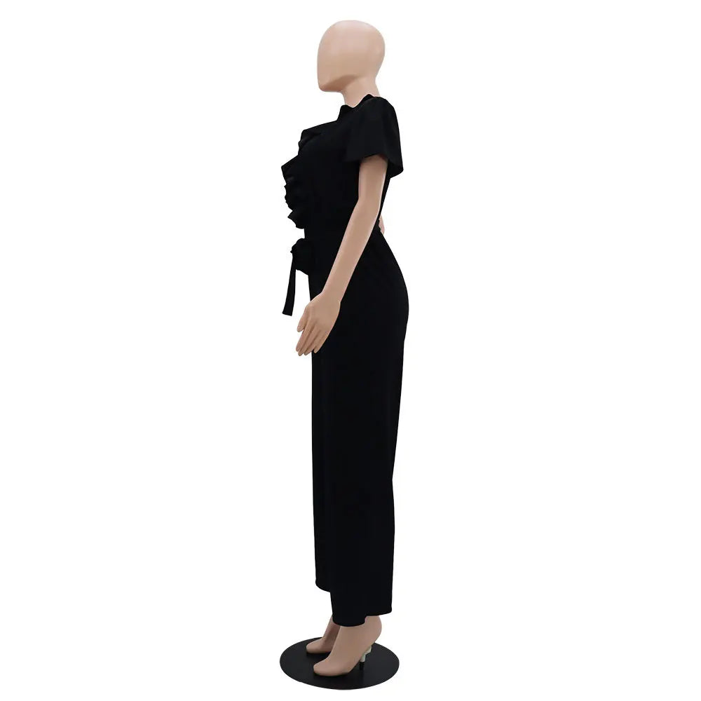 Wood Ear Edge Waist Casual Temperament Elegant Women's Trousers Jumpsuit