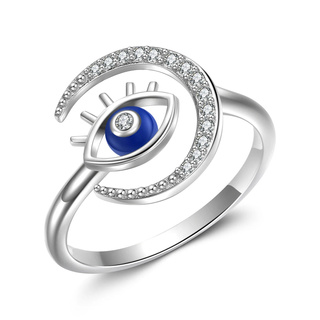 925 Sterling Silver Star & Moon Ring with Zirconia for Women