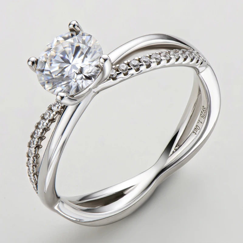 Women Luxury Fine Jewelry 1ct 1.0ct 1 Carat 6.5mm Moissanite S925 Sterling Silver Ring
