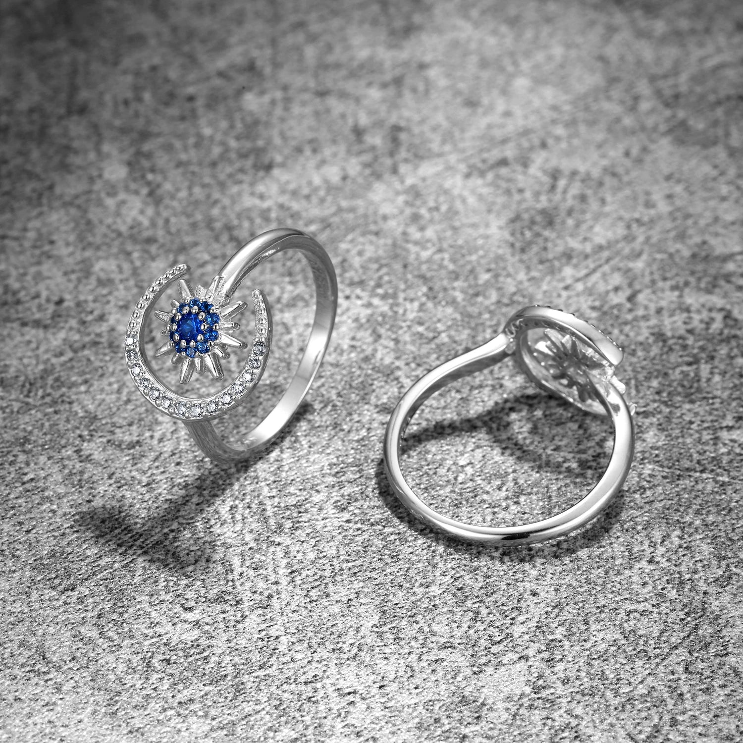 925 Sterling Silver Star & Moon Ring with Zirconia for Women