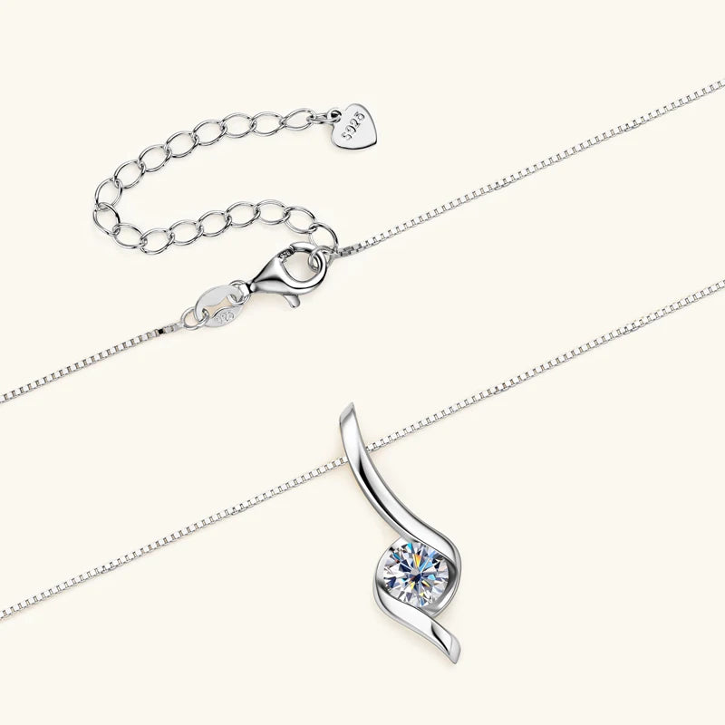 1.0ct 6.5mm D Color Moissanite Twist Pendant Necklaces 925 Sterling Silver Certified for Women