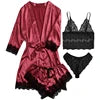 4pcs Satin Babydoll Sexy Lingerie For Women