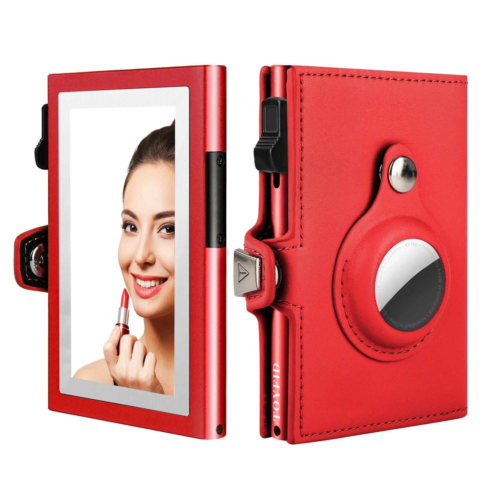 Daily Use Thin Leather RFID Blocking Ladies Card Holder with Cosmetic Mirror and Coin Purse