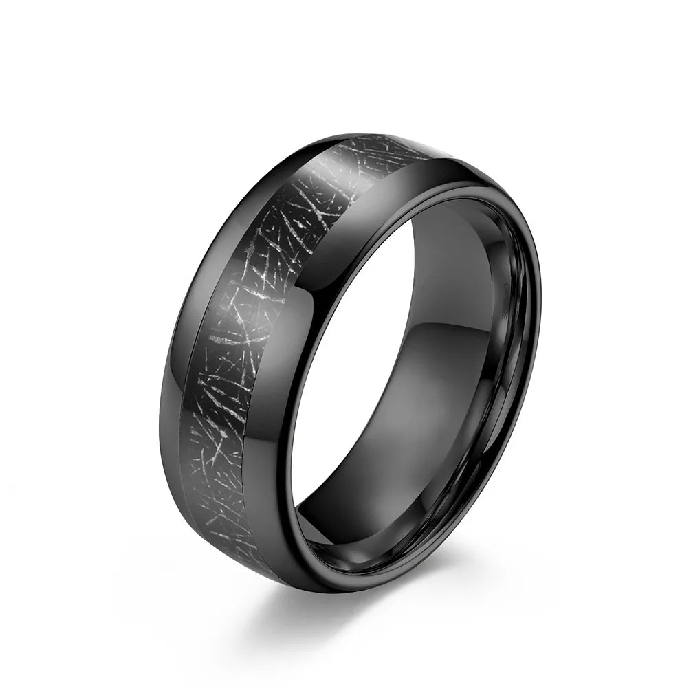 4mm / 6mm / 8mm Black Fabric Inlay Domed Polished Tungsten Carbide Rings for Men