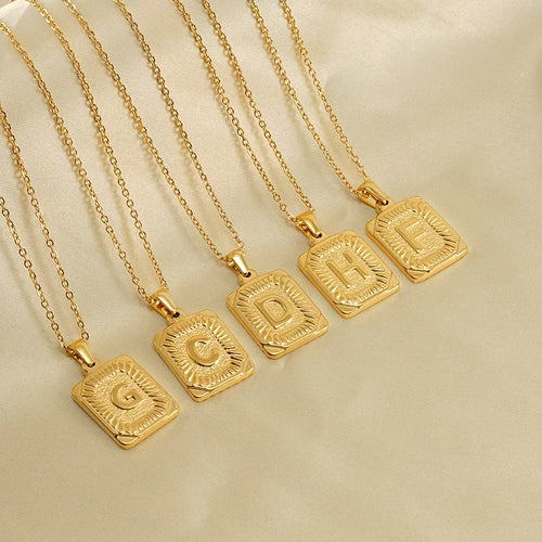 18k Gold Men'S Necklace Square Stainless Steel Letter Pendant English Letter Necklace Pendant For Men