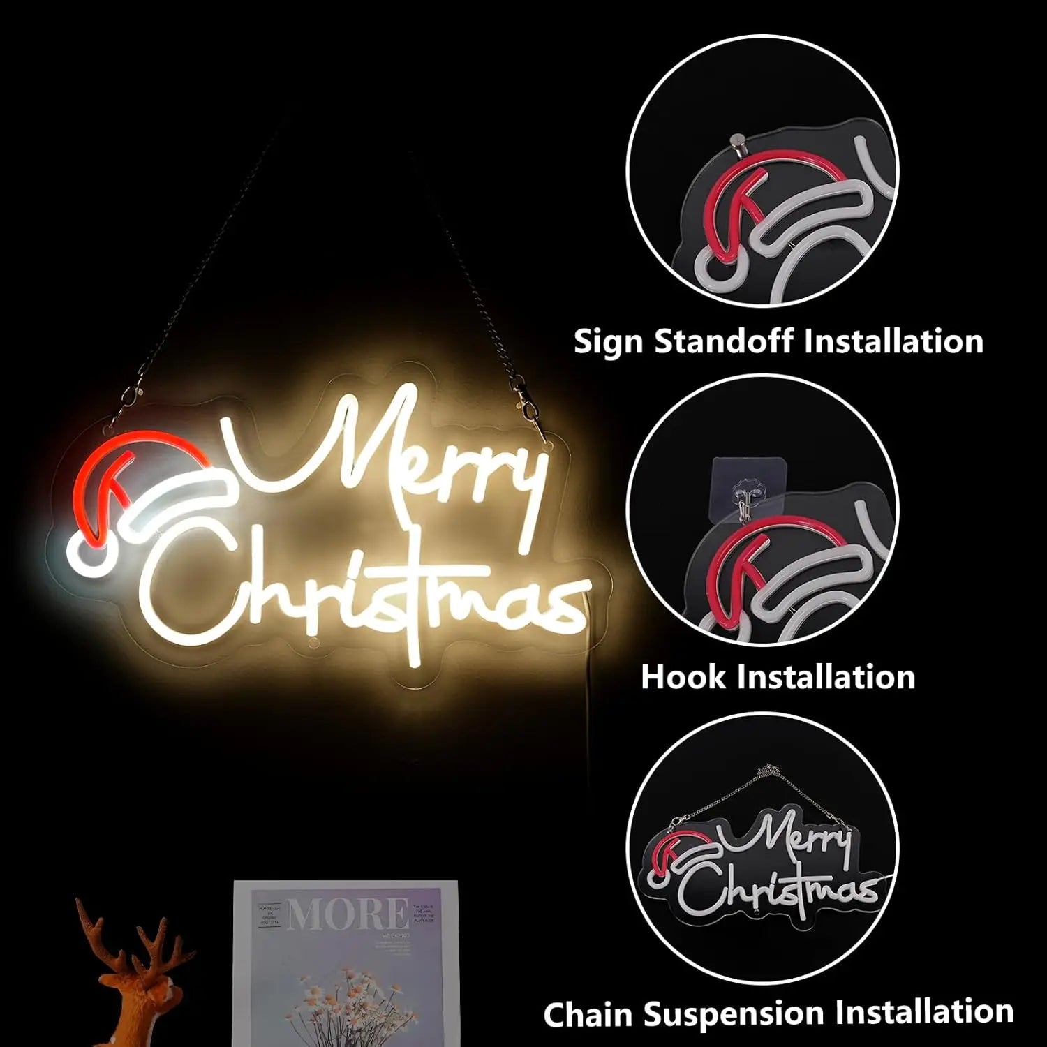 16.34*9.5in Dimmable 5V USB Power Merry Christmas Neon Signs for Window Decor New Year Business Bar Shops Restaurant Commercial