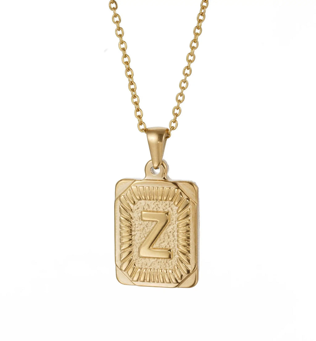 18k Gold Men'S Necklace Square Stainless Steel Letter Pendant English Letter Necklace Pendant For Men