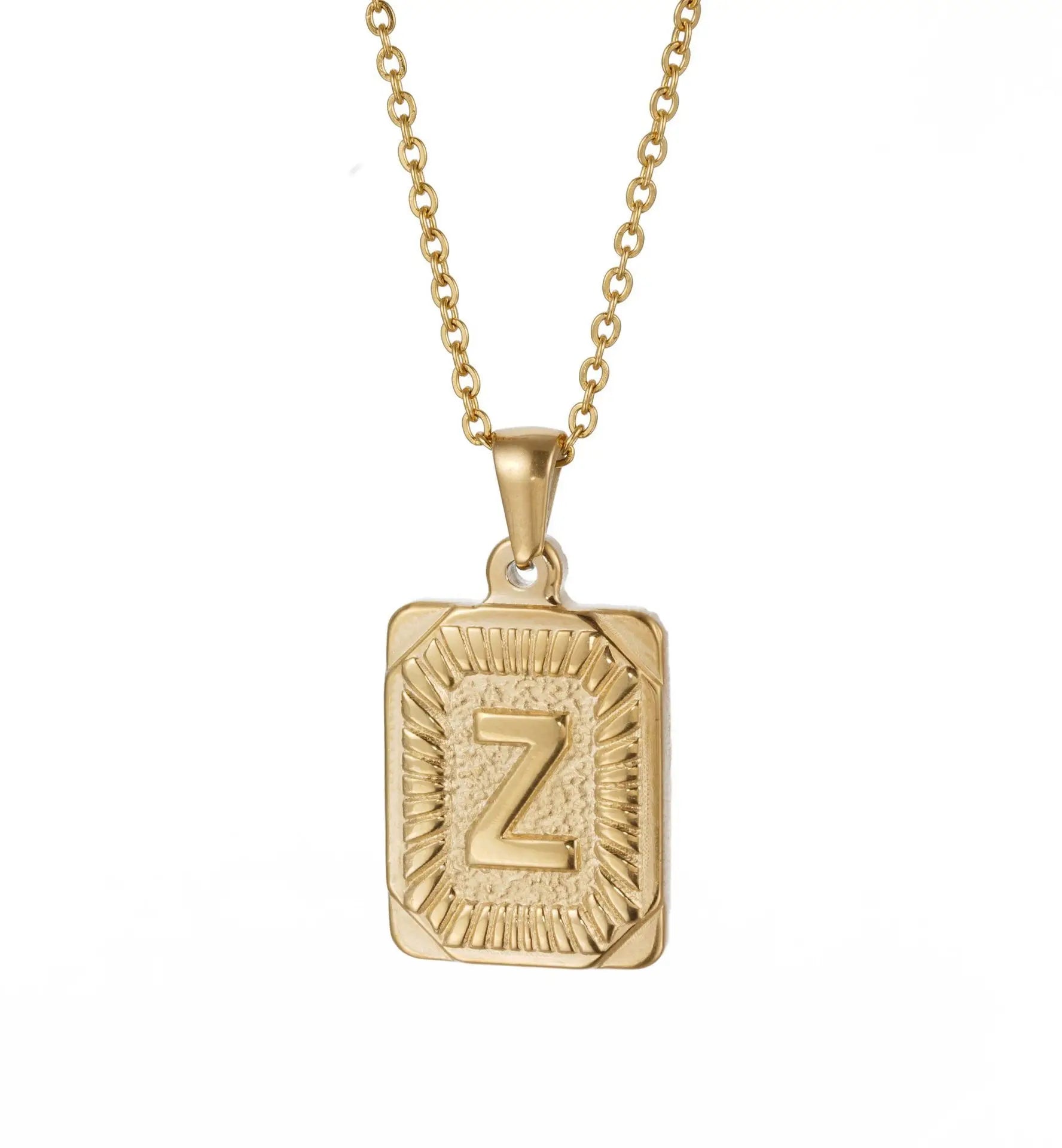 18k Gold Men'S Necklace Square Stainless Steel Letter Pendant English Letter Necklace Pendant For Men