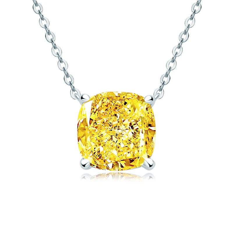 925 Sterling Silver 10mm 5 Carat CZ Cubic Zirconia Yellow Pendant Necklace