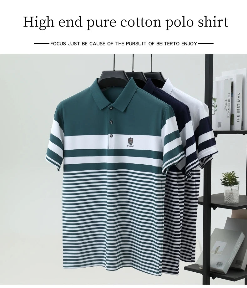 Striped short sleeve polo shirt men's luxury brand embossed T-shirt golf top