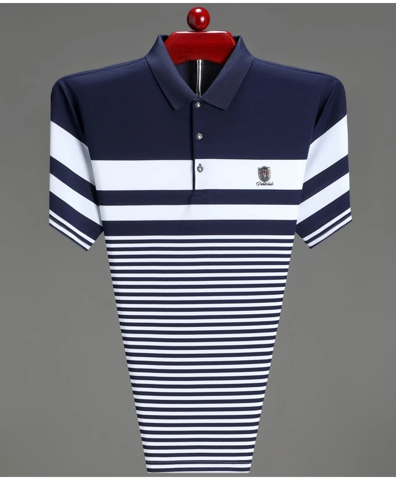 Striped short sleeve polo shirt men's luxury brand embossed T-shirt golf top