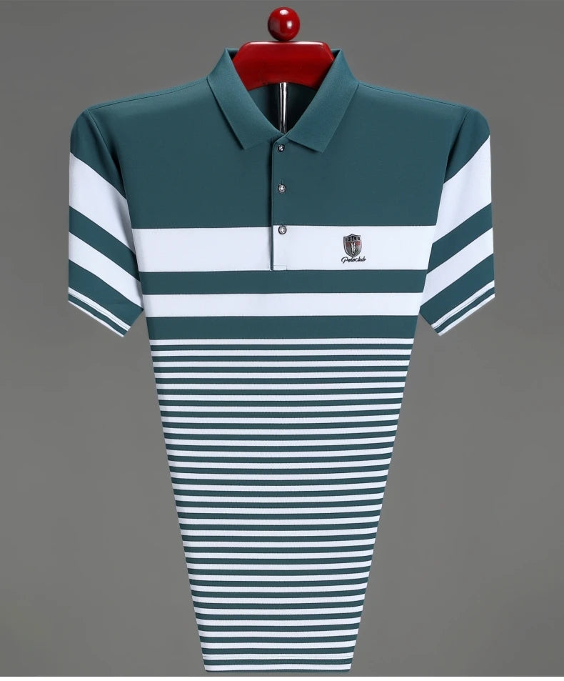Striped short sleeve polo shirt men's luxury brand embossed T-shirt golf top