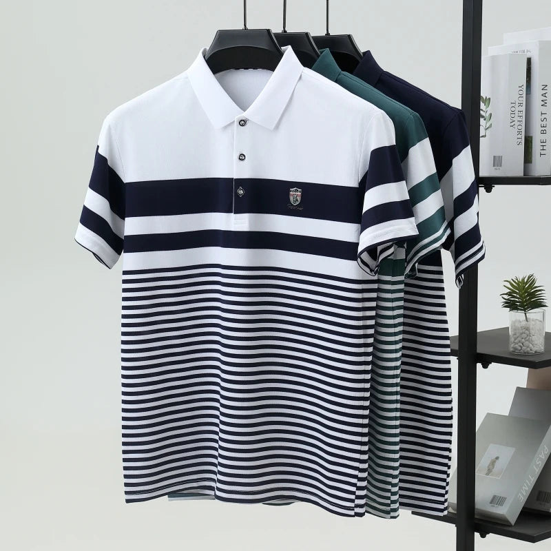 Striped short sleeve polo shirt men's luxury brand embossed T-shirt golf top