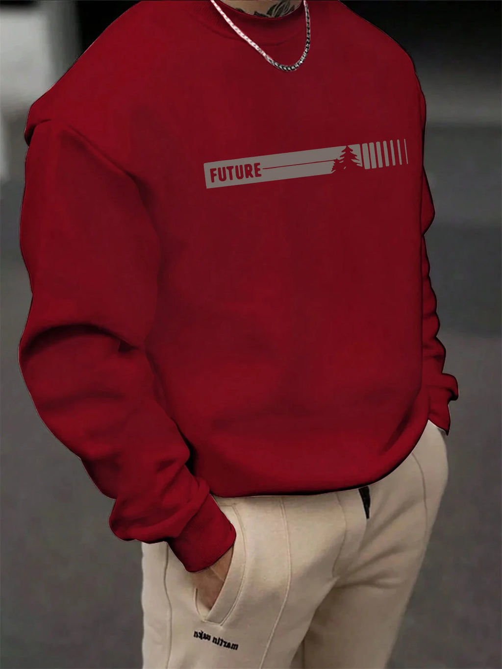 Men's autumn and winter fashionable casual loose futune long sleeved round neck sweatshirt