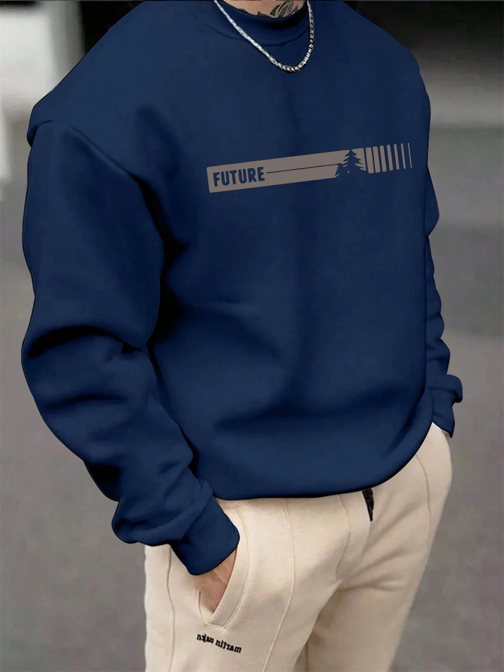 Men's autumn and winter fashionable casual loose futune long sleeved round neck sweatshirt