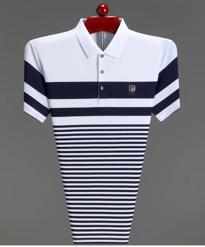 Striped short sleeve polo shirt men's luxury brand embossed T-shirt golf top