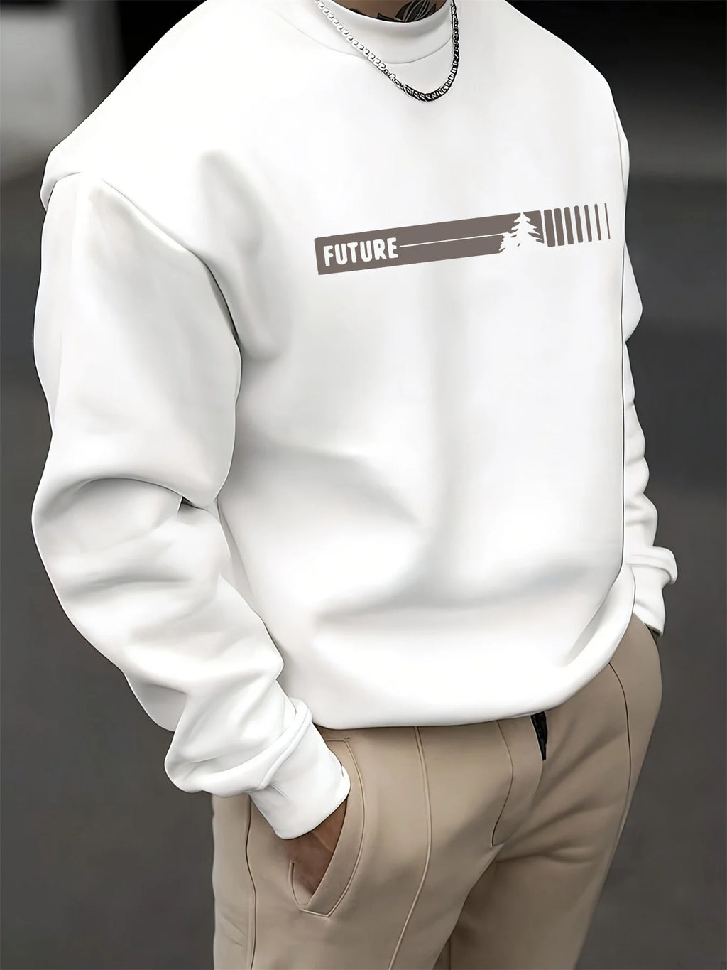 Men's autumn and winter fashionable casual loose futune long sleeved round neck sweatshirt
