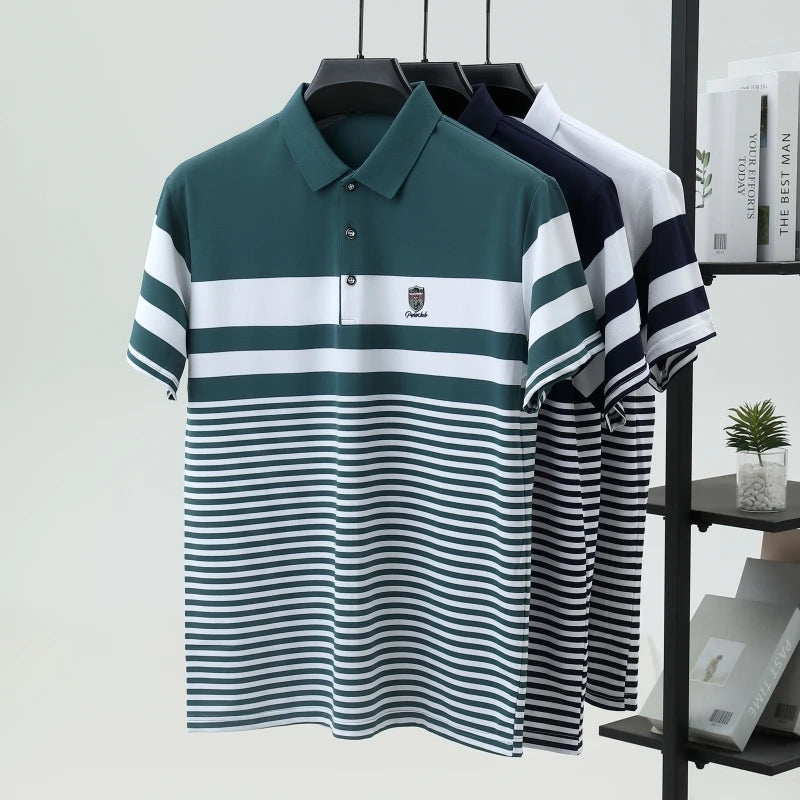 Striped short sleeve polo shirt men's luxury brand embossed T-shirt golf top